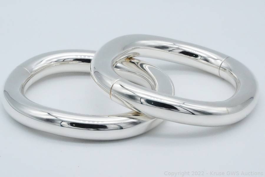 Hermes Pair of Sterling Silver Lima Bangle Bracelets Auction