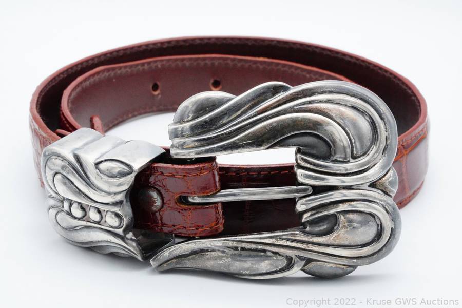 Kisselstein Cord Belt Buckle with Lucchese Belt RARE Kieselstein Cord Sterling Silver Reptile Eyes Alligator  main image 4