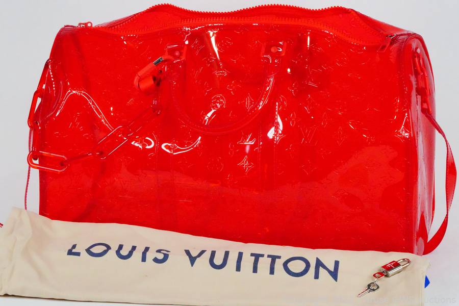 Virgil Abloh x Louis Vuitton Red Vinyl Keepall Bandouliere 50