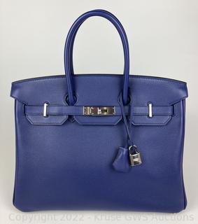 Rare Hermes Blue Sapphire Taurillon Novillo Sea Surf & Fun Birkin