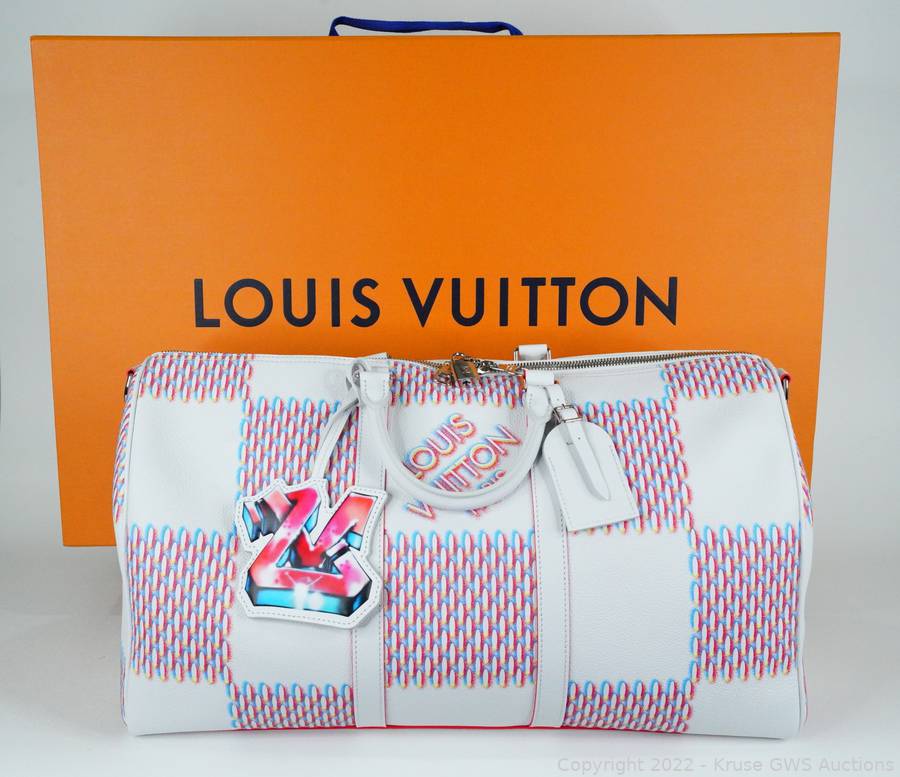 Louis Vuitton Keepall 50B White Damier Spray Duffle Bag