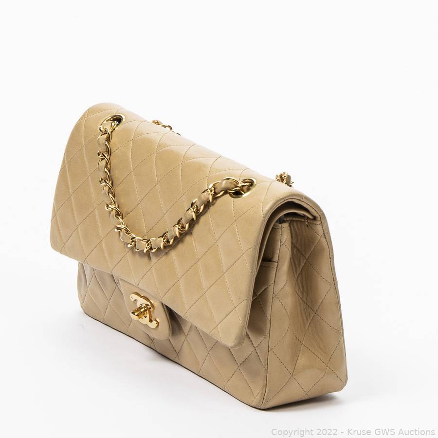 Chanel Beige Quilted Lambskin Medium Classic Flap Bag Auction