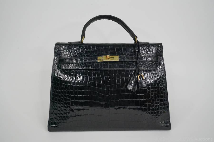 Sold at Auction: Hermes Kelly Black Crocodile Bag