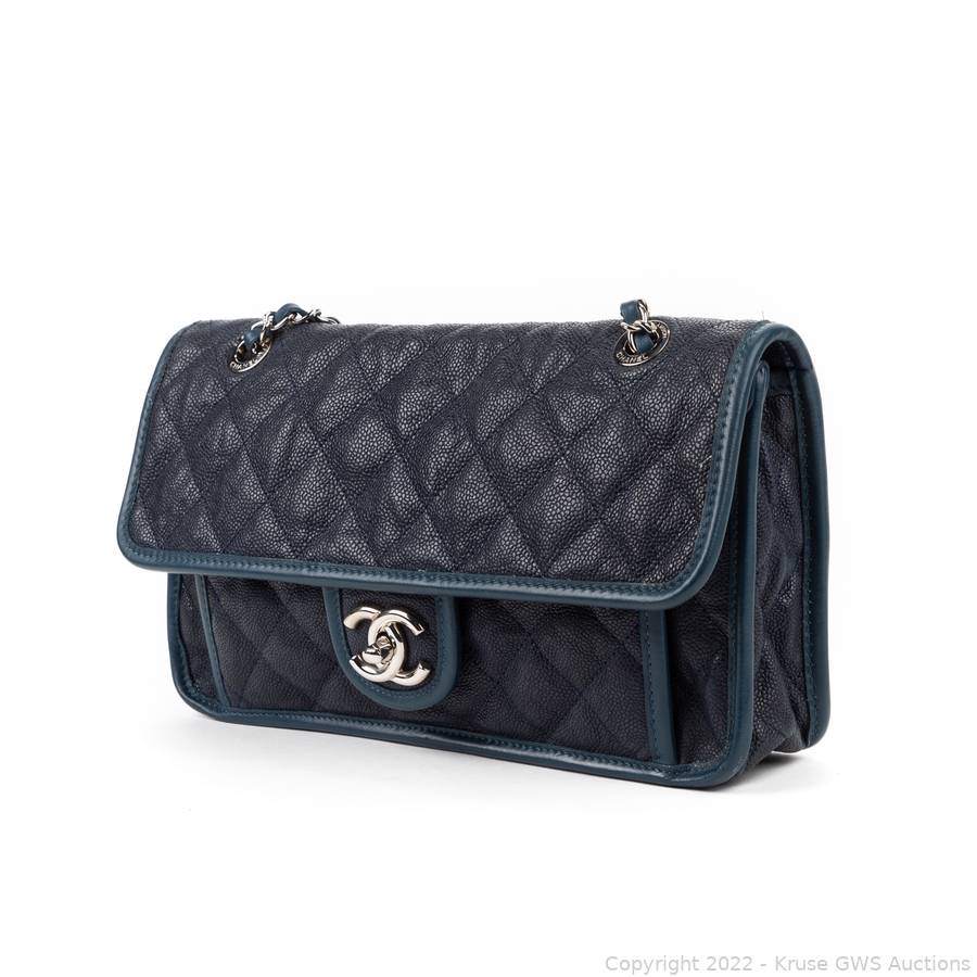 Chanel Blue Caviar Leather Classic Flap Shoulder Bag Auction