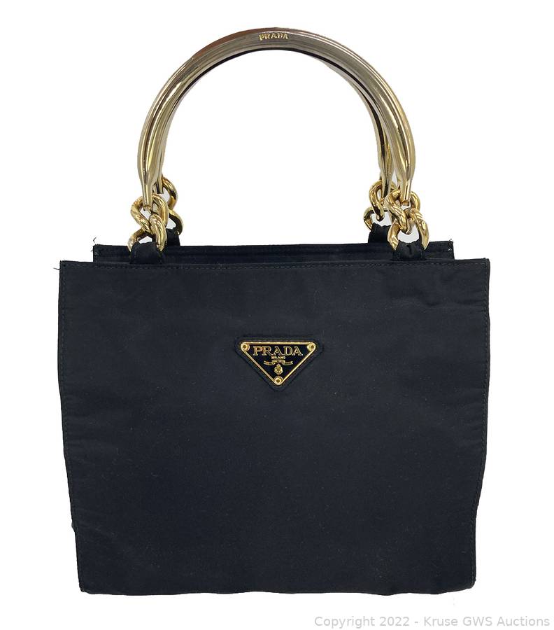Prada Vintage Black Nylon Gold Top Handle Bag Auction