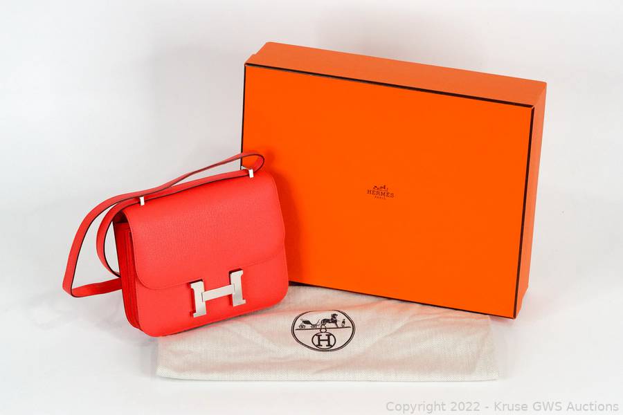 Sold at Auction: Hermes, Hermes Orange Poppy Evercolor Leather