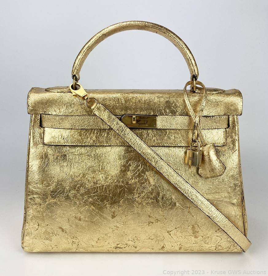 Hermes Custom Gold Foil 32cm Vintage Kelly Bag Auction