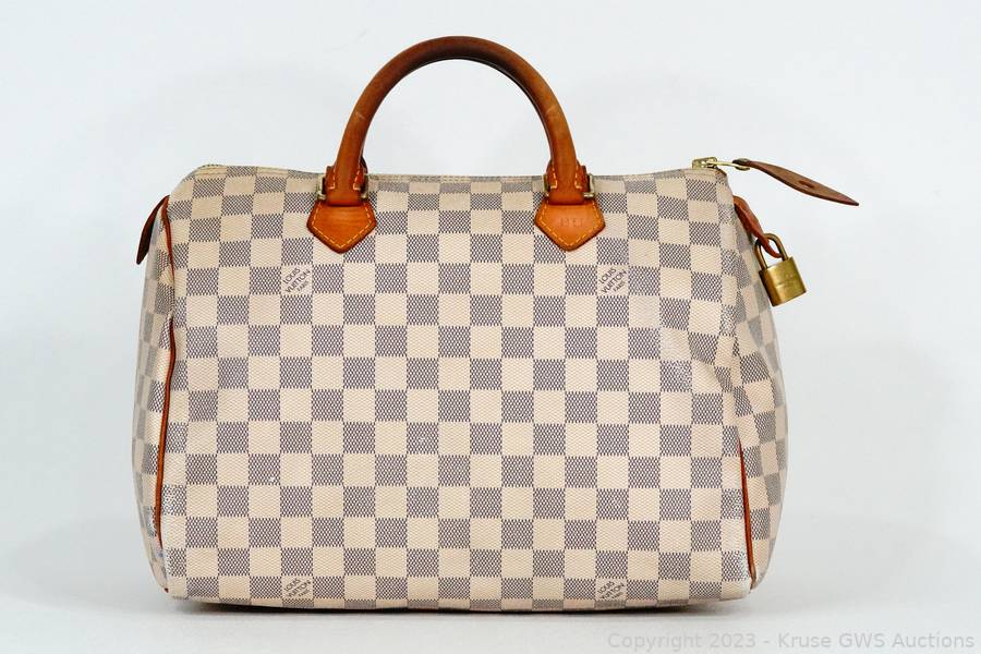 louis vuitton speedy 30 handbag in azur damier canvas and natural
