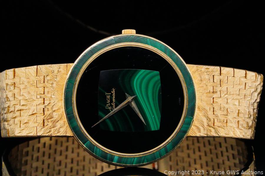 Piaget Automatic 34mm 18K Watch W Onyx Malachite Dial Auction