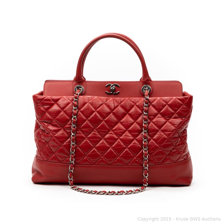 Chanel Red Quilted Calfskin Be CC Two Way Tote Bag Auction