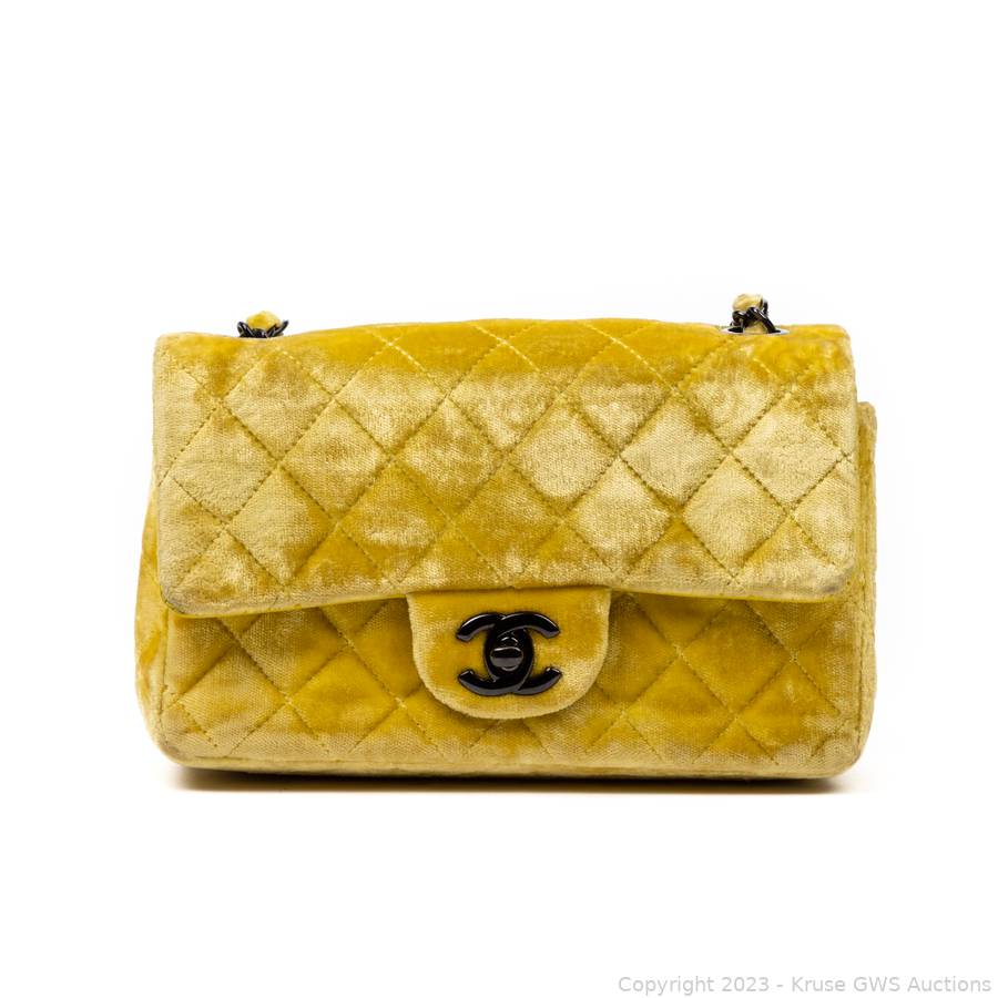 Chanel Yellow Quilted Velvet Mini Classic Flap Shoulder Bag Auction