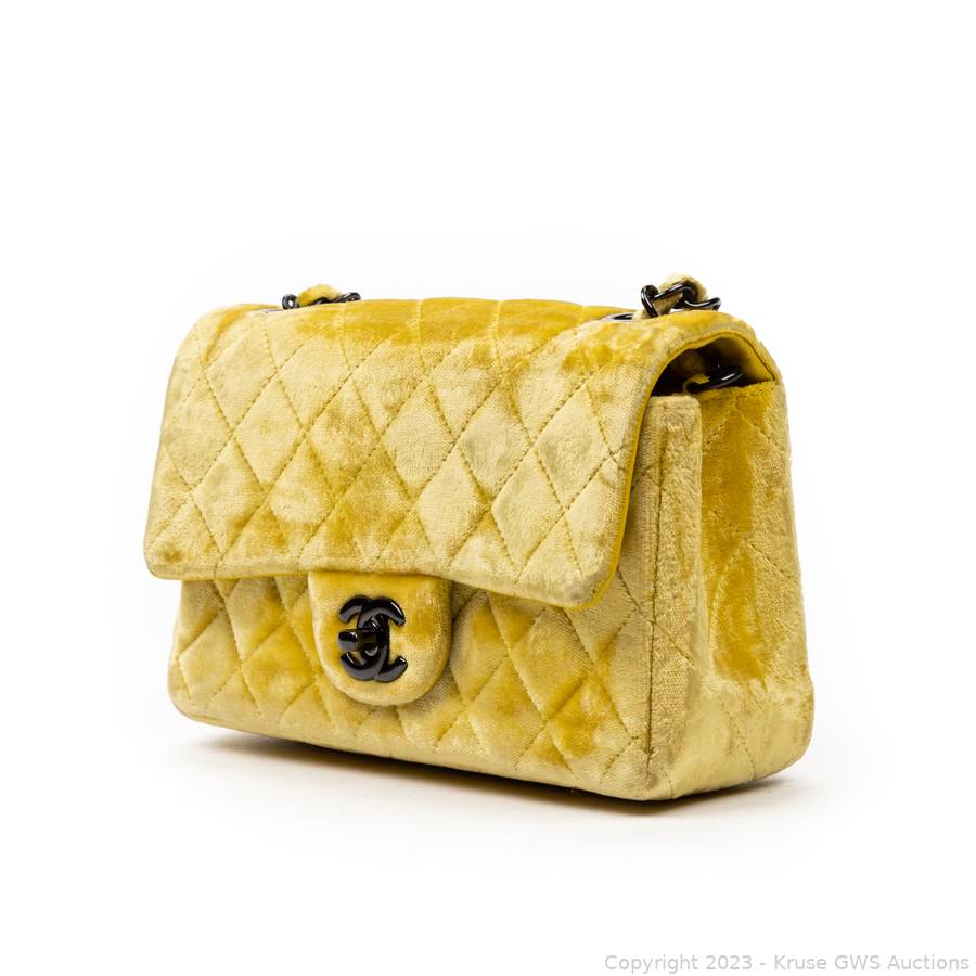 Chanel Yellow Quilted Velvet Mini Classic Flap Shoulder Bag