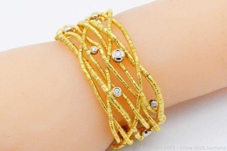 18K Gold Wire Wrapped Cuff Bracelet with Diamonds 2.00ctw