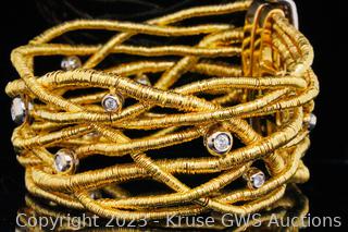 18K Gold Wire Wrapped Cuff Bracelet with Diamonds 2.00ctw