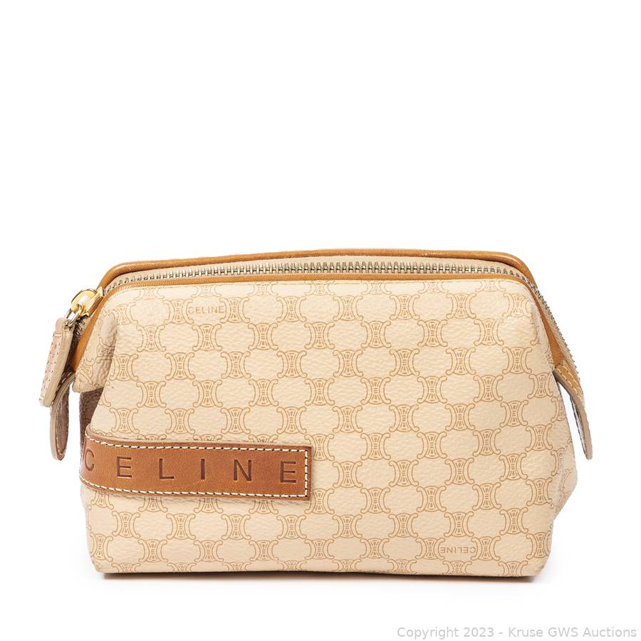 Celine Beige Macadam Coated Canvas and Leather Cosmetic Pouch Celine