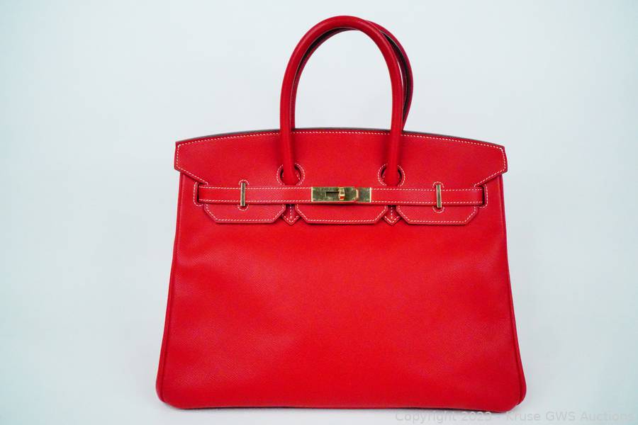 Sold at Auction: Hermes Rouge Casaque/Bleu Thalassa Candy Birkin 35