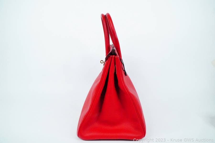 Sold at Auction: Hermes Rouge Casaque/Bleu Thalassa Candy Birkin 35