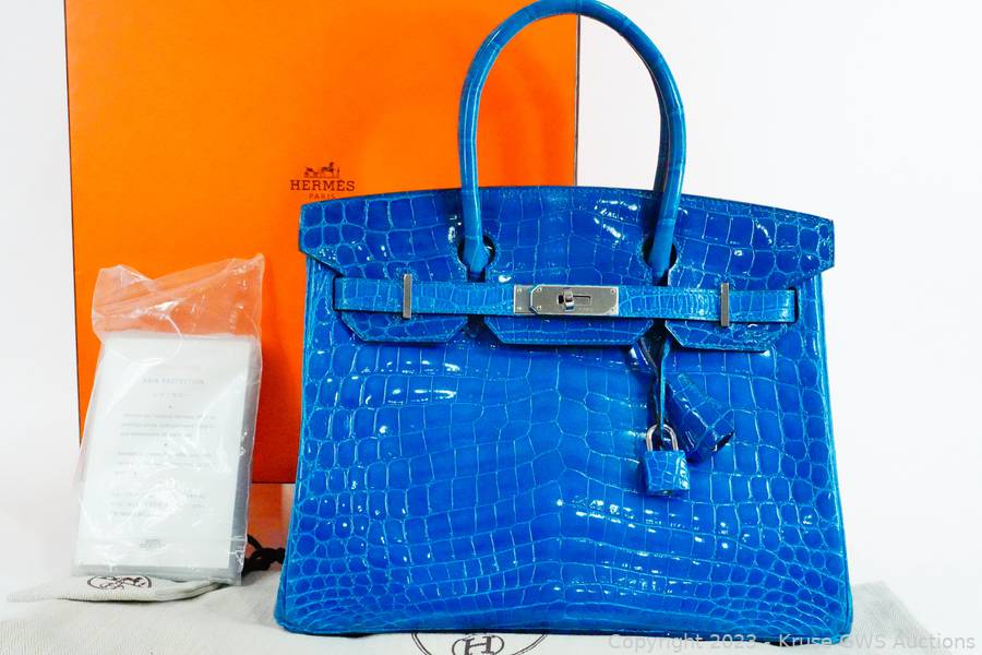 Hermes blue crocodile clearance bag