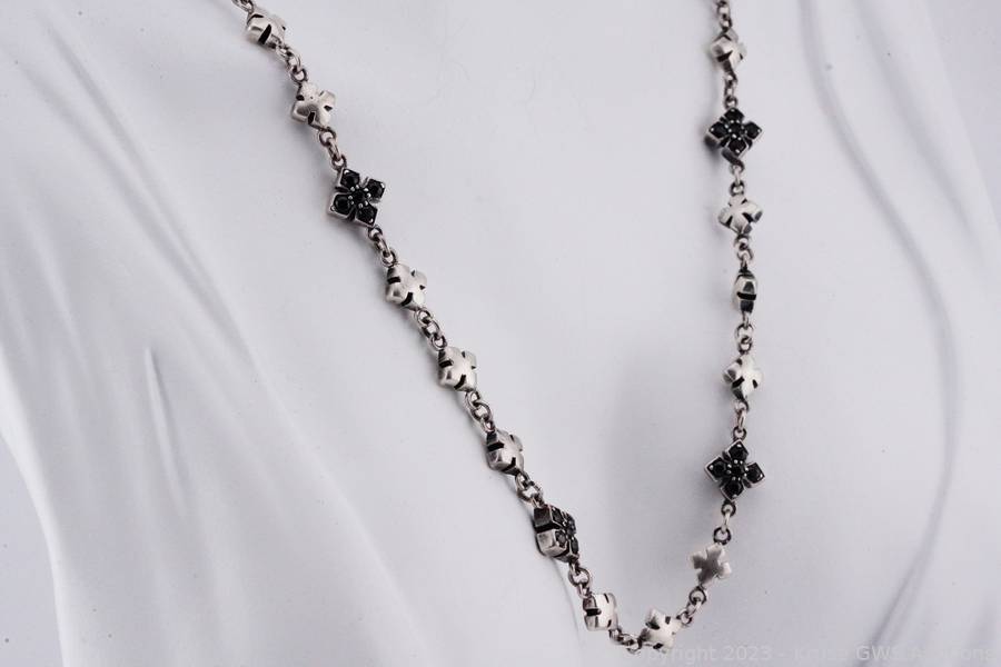 King Baby Sterling Silver and Black CZ MB Cross Necklace