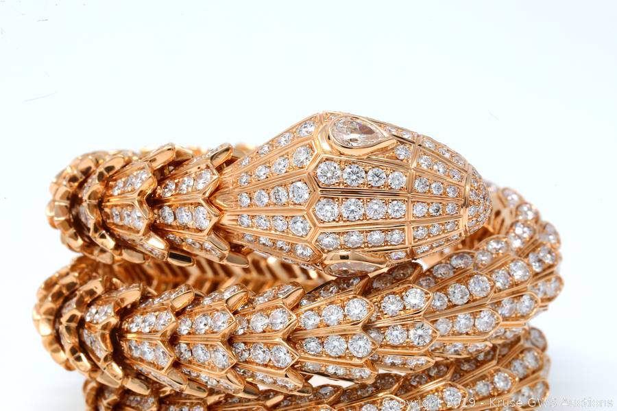 Bvlgari Serpenti 50ctw VVS Diamond & 18K Bracelet Auction