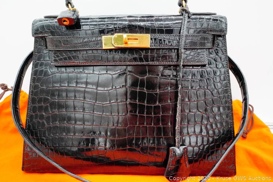 HERMES vintage kelly 28 bag in black porosus crocodile - VALOIS VINTAGE  PARIS