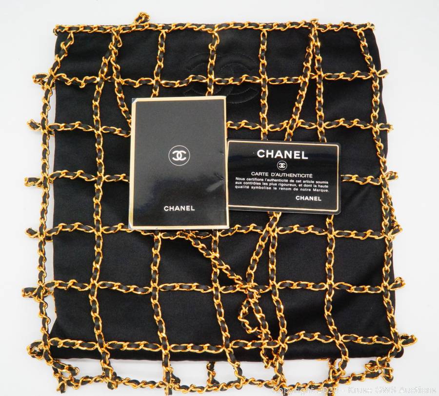 Sold at Auction: Chanel Vintage Black Silk Chain Cage Evening Bag