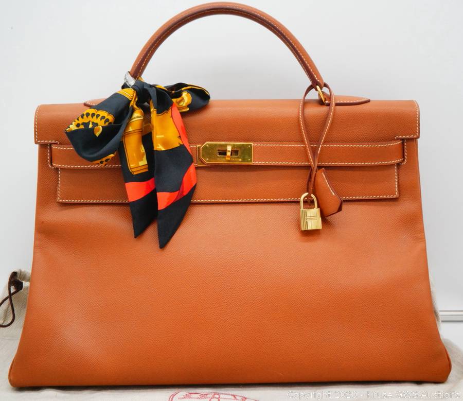 Hermes 40cm Tan Veau Graine Kelly Retourne Bag Auction