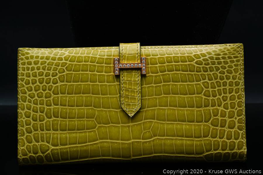 Hermes Porosus Crocodile Bearn Wallet W/Diamond & 18K