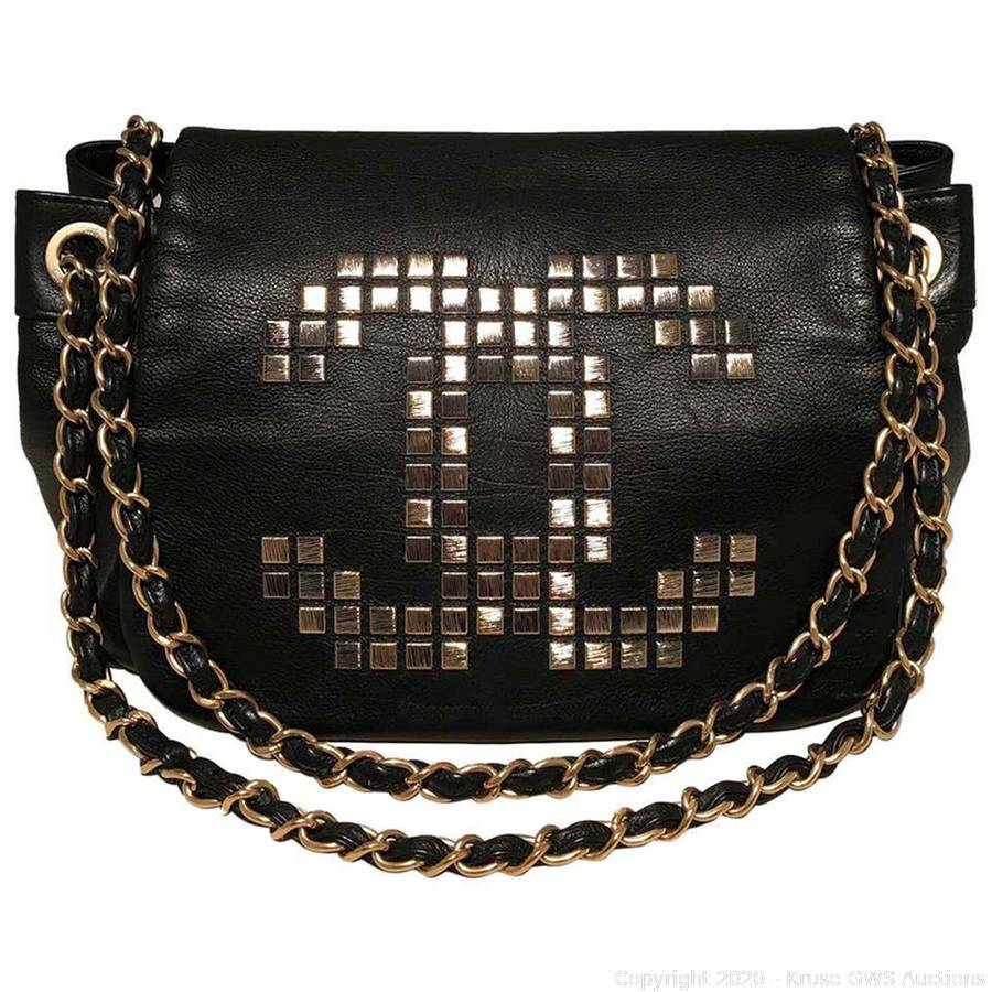 Chanel Leather Mosaic Studded Accordion Flap Bag