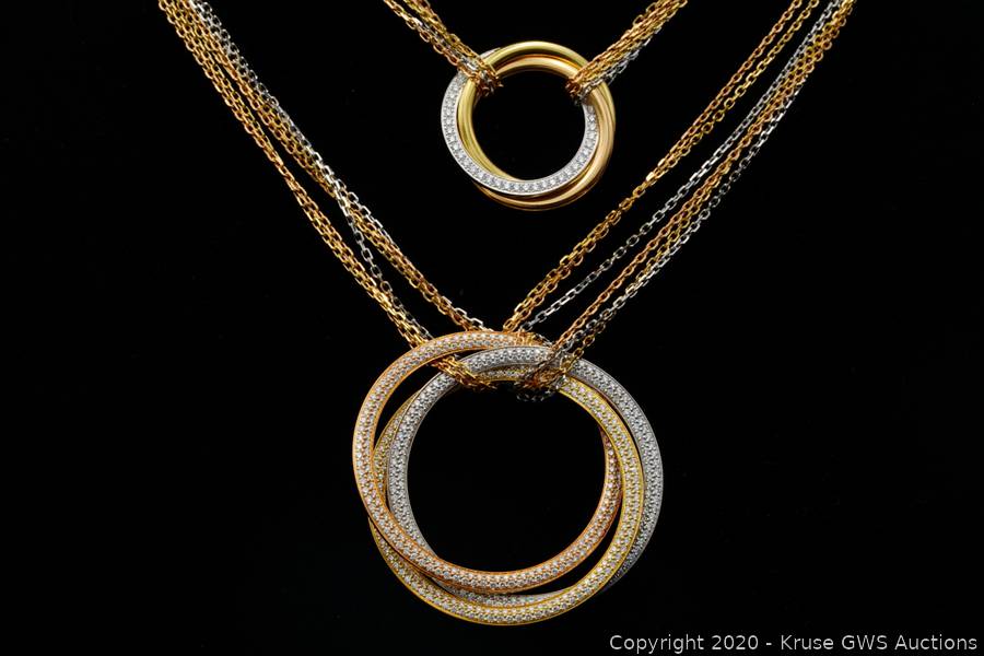 洗練ジュエリー【Cartier】Trinity diamonds necklace MM Cartier Trinity Diamond Necklace Estate 18k Gold 16.5