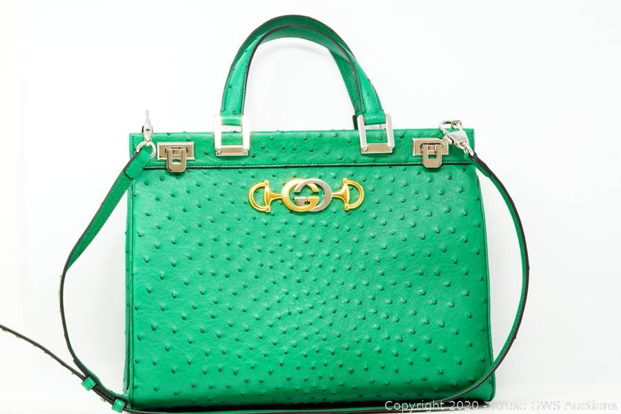 Gucci Medium Zumi Top Handle Ostrich Leather Bag