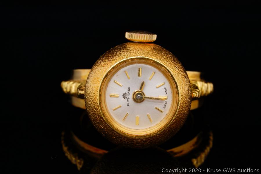 Bucherer Solid 18K Yellow Gold Vintage Ring Watch