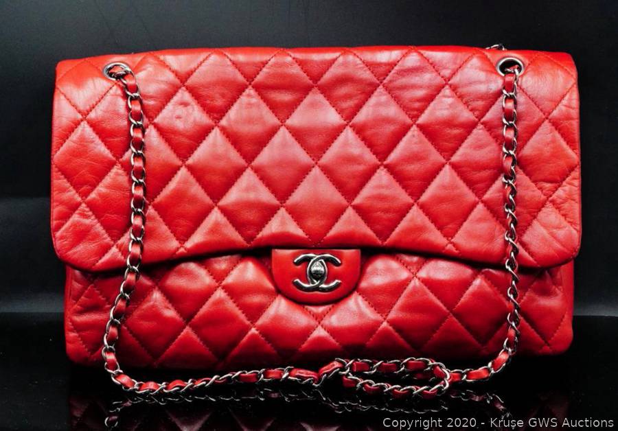 Chanel Red Quilted Lambskin XXL Classic Flap Bag W/Authenticity Card  Auction