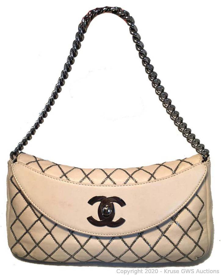 Chanel Beige Lambskin Chain Stitch Classic Flap Bag Auction