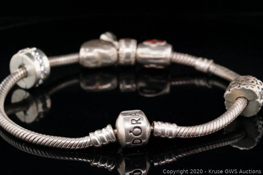 PANDORA STERLING SILVER CHARM BRACELET AND 925 ALE CHARMS