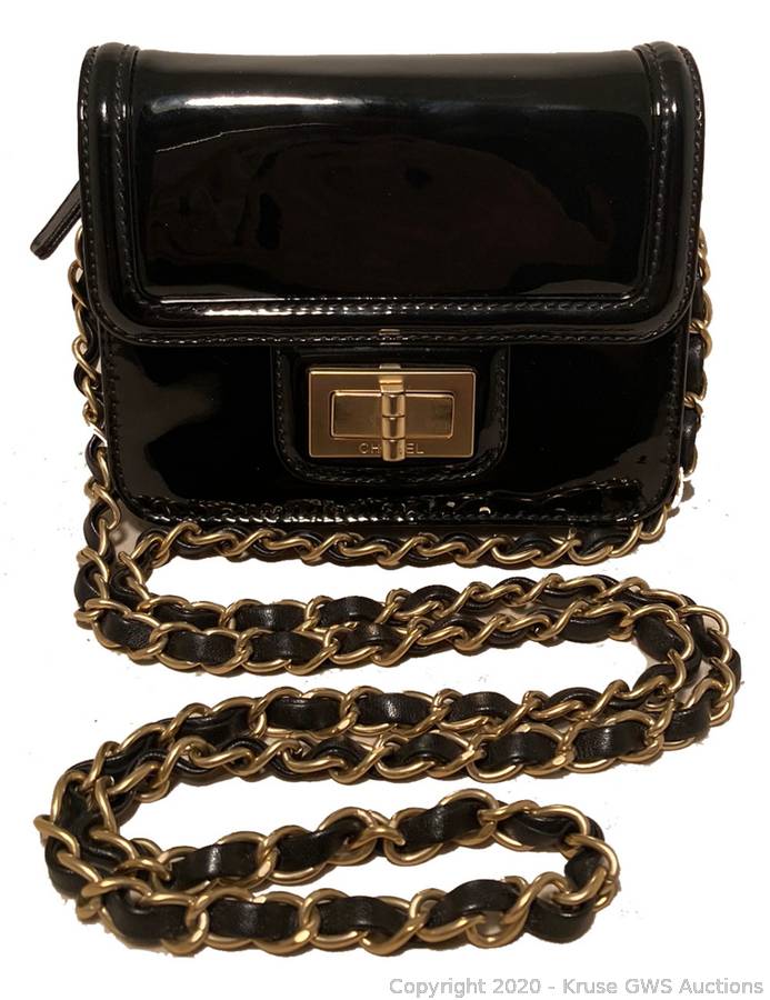Lot - Mini Black Patent Leather & Woven CHANEL bag