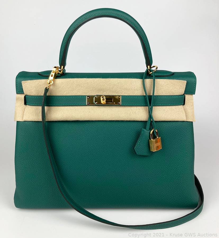 Sold at Auction: Hermes Malachite Green Togo Leather Kelly 35