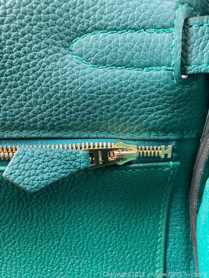 Sold at Auction: Hermes 35cm Malachite Togo Leather Kelly Bag GHW