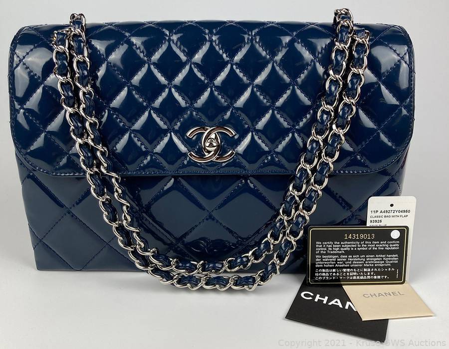 Chanel Marine Patent Leather Jumbo Classic Flap Bag Auction