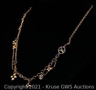 Louis Vuitton Necklace Collier Blooming Gold Engraved w/Storage Bag Boxed  46cm