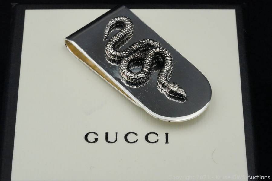 GUCCI money clip silver 925 GG pattern whole pattern used M89