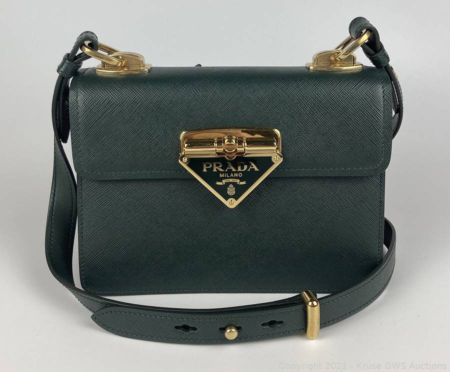Prada Green Saffiano Leather Symbole Shoulder Bag Auction