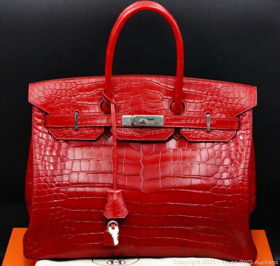 Hermes Birkin Handbag Red Matte Porosus Crocodile with Gold Hardware 35 Red  16221401