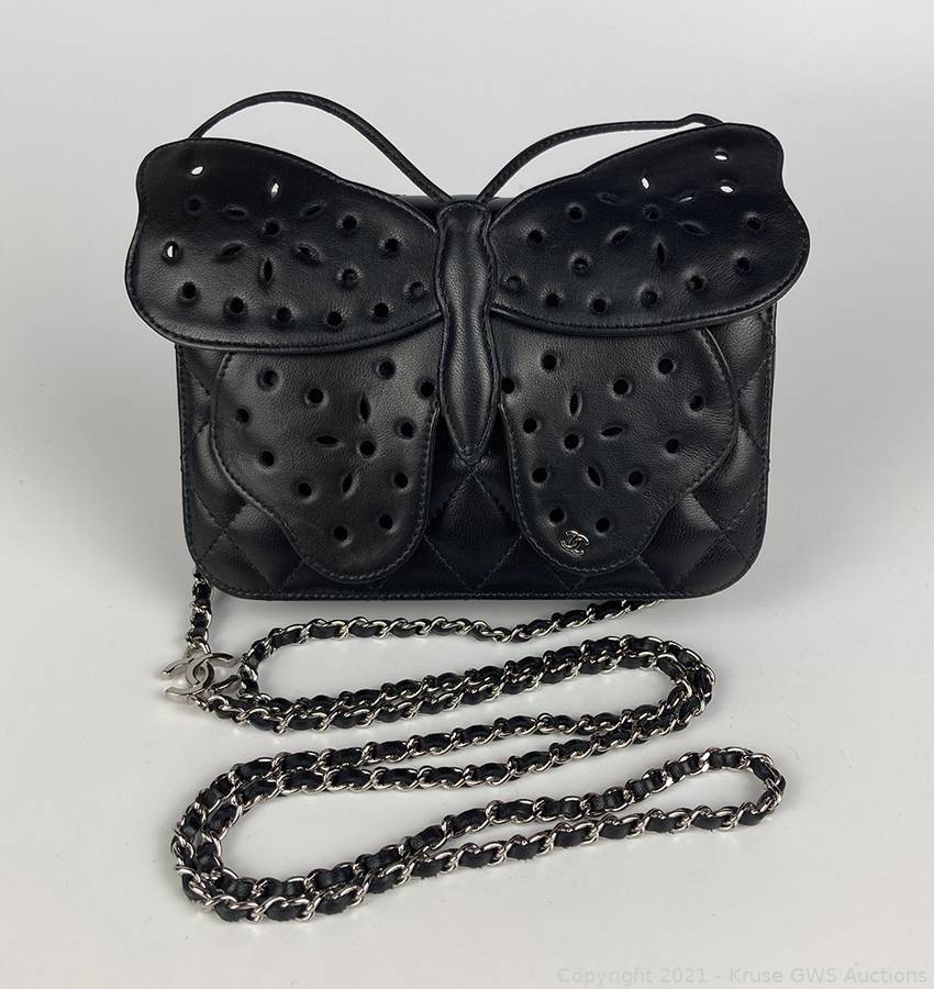 Chanel Black Leather Butterfly Mini Classic Flap Bag Auction