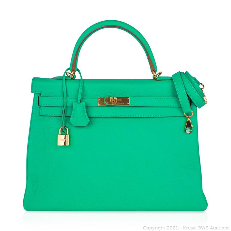 Hermes Clemence Leather Birkin Bag 35 Blue Green