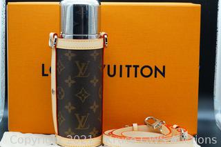 Louis Vuitton LV Unisex Flask Holder Brown Steel Monogram Canvas