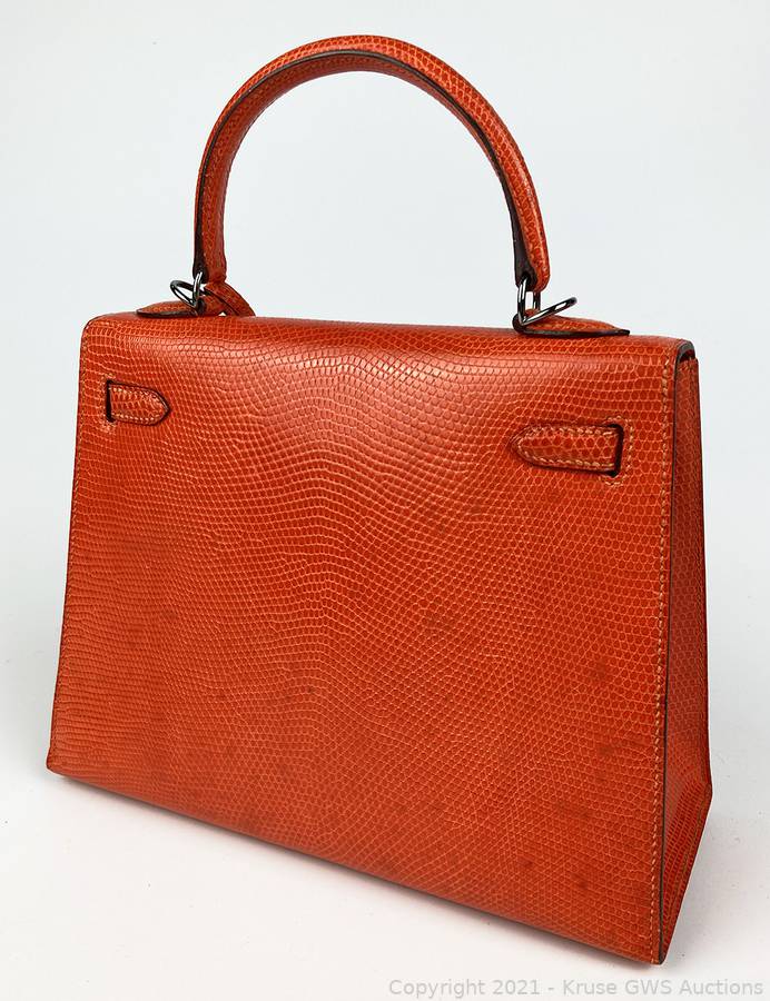 Hermes Birkin 25 Orange Tangerine Lizard Bag Ruthenium Hardware