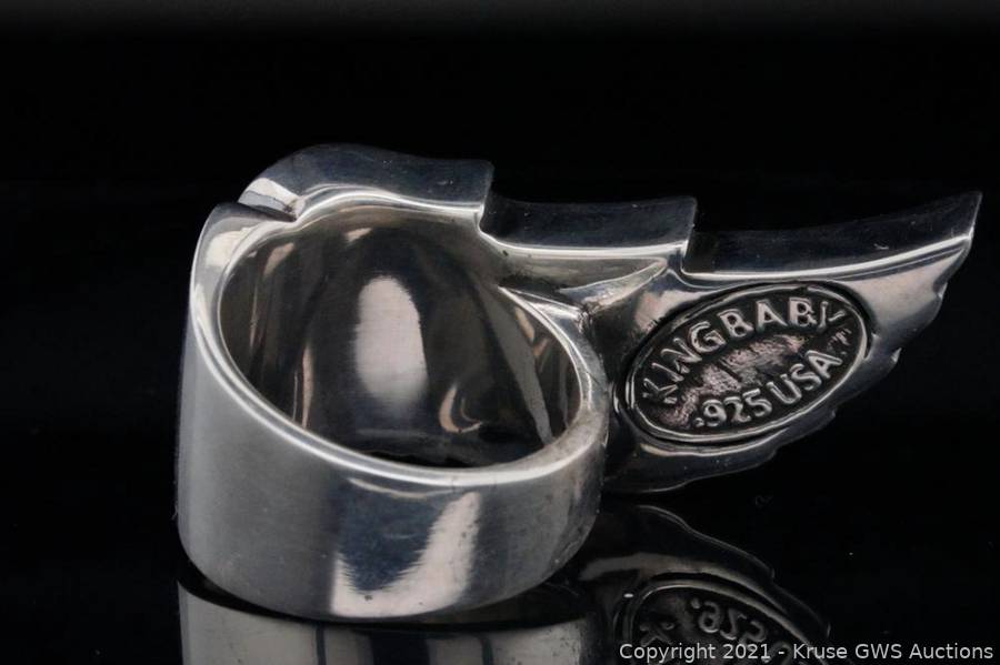 King Baby Carved Jet and Sterling Silver Wing Ring