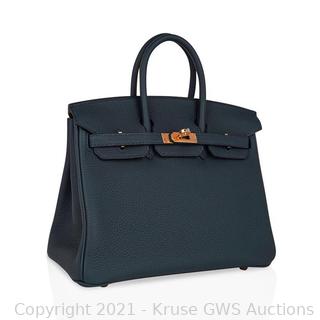 Hermes Special Order HSS Birkin 25 Bag in Vert Cypress Togo Leather with  Rose Gold Hardware