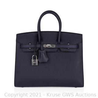 Hermes Birkin Sellier 25 Bag Bleu Indigo Palladium Hardware Epsom Leather New w/Box